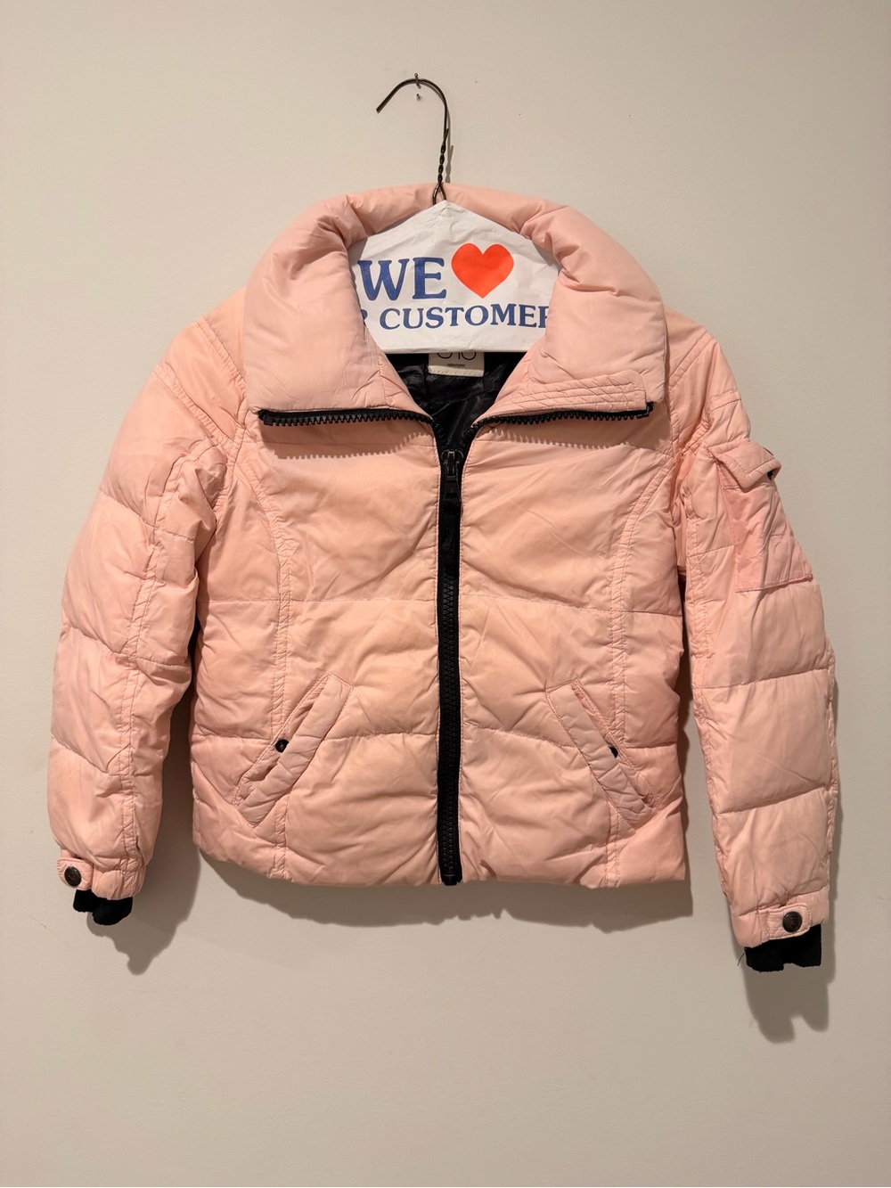 SAM. Kids Pale Pink Quilted Puffer Jacket with Black Accents